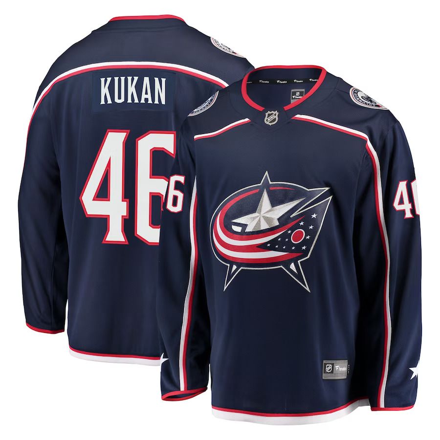 Men Columbus Blue Jackets #46 Dean Kukan Fanatics Branded Navy Breakaway NHL Jersey